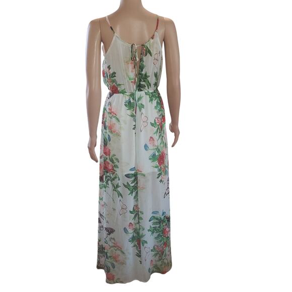 Y2K Women’s Maxi Dress Size S Drop Waist Sheer Floral Fairy Core Garden Ethereal - Picture 4 of 10